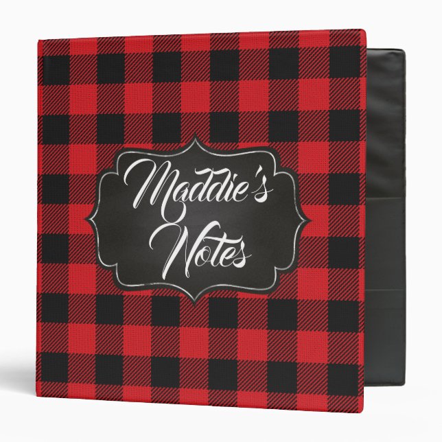 EDITABLE  Red & Black Buffalo Plaid Personalized Binder (Front/Inside)
