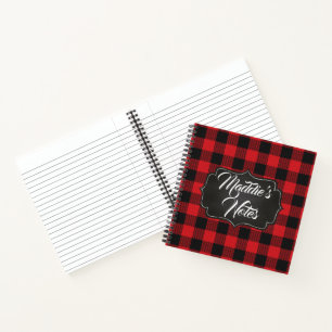 EDITABLE red & Black Buffalo Plaid Personalized Notebook