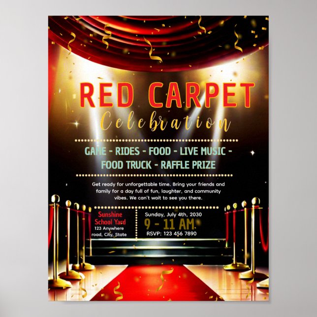 Editable red carpet fundraiser flyer poster (Front)