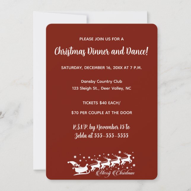 Editable Red Classy Santa Sleigh and Reindeer Invitation (Front)