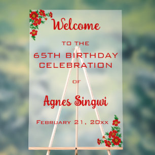 Editable Red Flowers Celebration Acrylic Sign