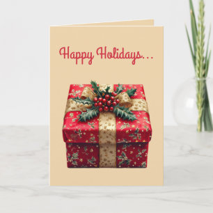 Editable Red Gift and Bow Christmas  Card