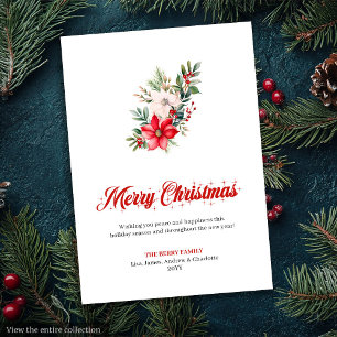Editable Red Poinsettia Vintage Greeting Card