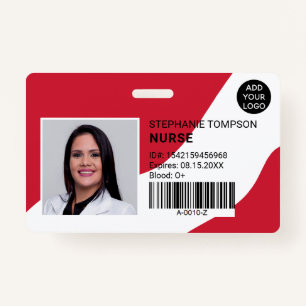 editable red professional nurse photo logo code badge