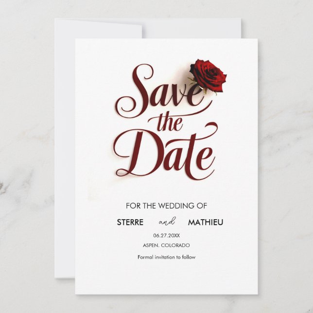 Editable Red Rose Wedding  Save The Date (Front)