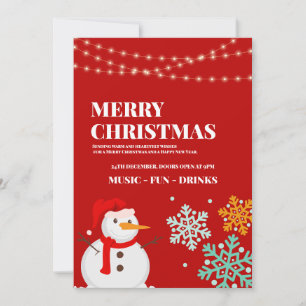 Editable Red Snow Man Christmas Party, Christmas Invitation