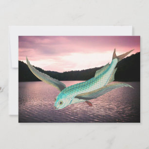 Editable Retro Fish Drawing Lake Photo Greeting Holiday Card