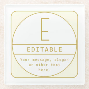 Editable Retro-modern Design Template Gold & White Glass Coaster