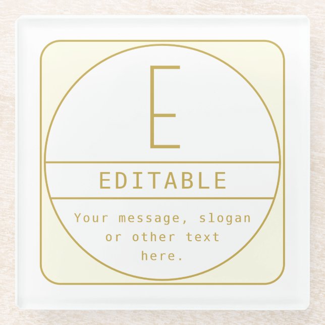 Editable Retro-modern Design Template Gold & White Glass Coaster (Front)