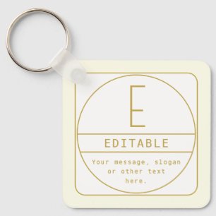 Editable Retro-modern Design Template Gold & White Keychain