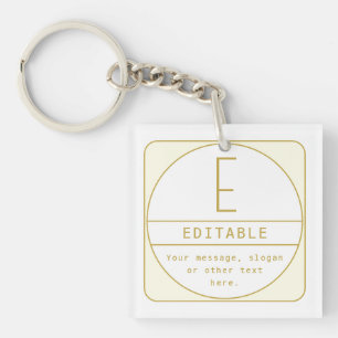 Editable Retro-modern Design Template Gold & White Keychain