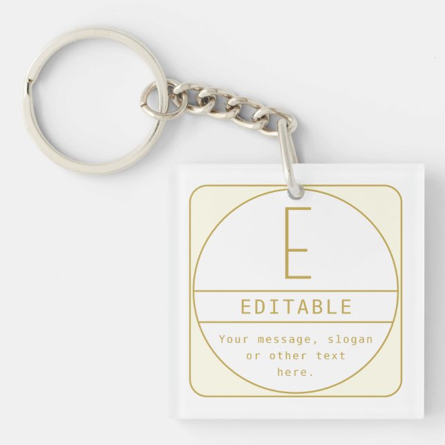Editable Retro-modern Design Template Gold & White Keychain (Front)