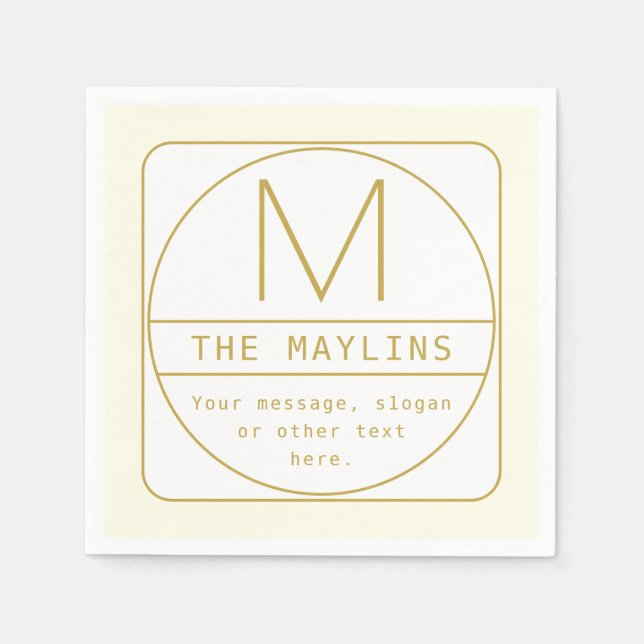 Editable Retro-modern Design Template Gold & White Napkin (Front)