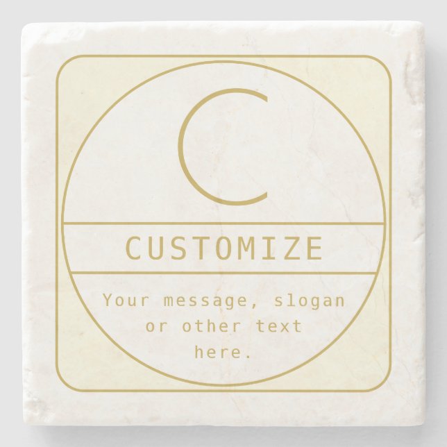 Editable Retro-modern Design Template Gold & White Stone Coaster (Front)