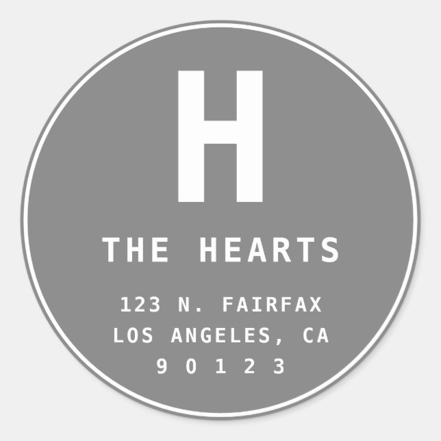 Editable Return Address with Monogram | Grey Classic Round Sticker (Front)