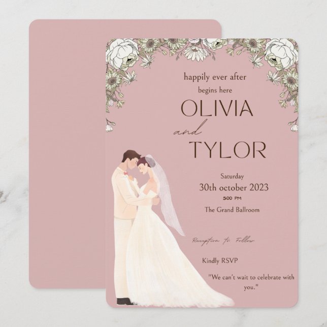 Editable Romantic Bride & Groom Wedding Invite | P (Front/Back)