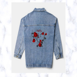 Editable Romantic Red Roses Denim Jacket