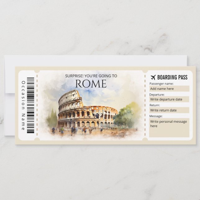 Editable Rome Boarding Pass Plane ticket Invitation (Front)