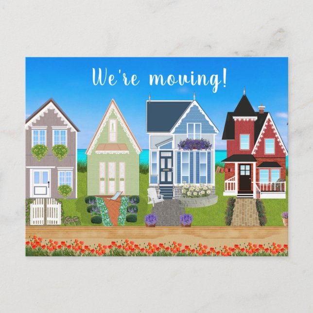 Editable Row of Houses We're Moving Announcement Postcard (Front)