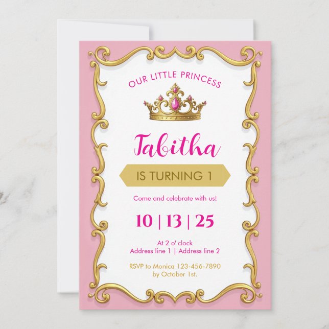 Editable Royal Ball Princess Invitations d'anniver (Devant)