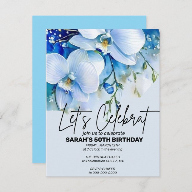 Editable Royal Blue Birthday Party Invitation, Invitation (Front/Back)