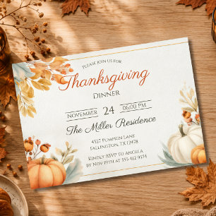 Editable Rustic Autumn Thanksgiving Dinner Invitat Invitation