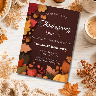 Editable Rustic Autumn Thanksgiving Dinner Invitat Invitation