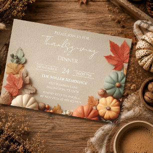 Editable Rustic Autumn Thanksgiving Dinner Invitat Invitation
