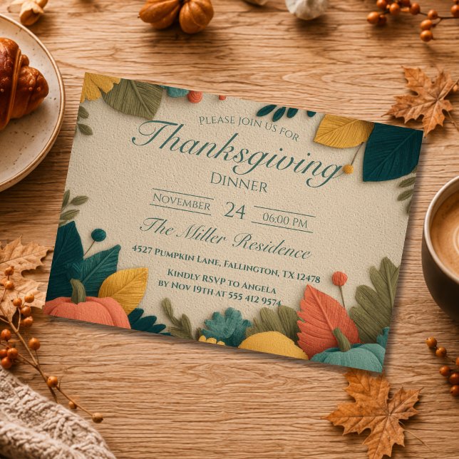 Editable Rustic Autumn Thanksgiving Dinner Invitat Invitation (Creator Uploaded)