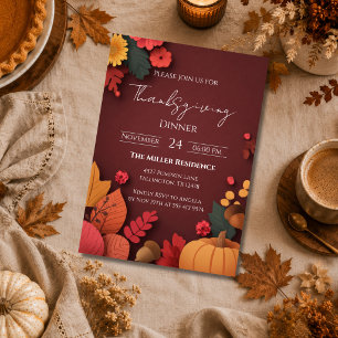 Editable Rustic Autumn Thanksgiving Dinner Invitat Invitation