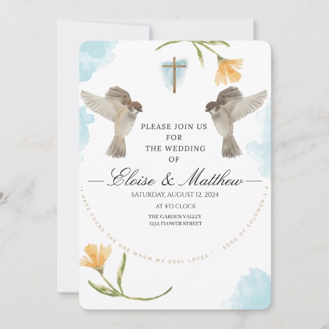 Editable Rustic Birds Wedding Invitation  (Front)