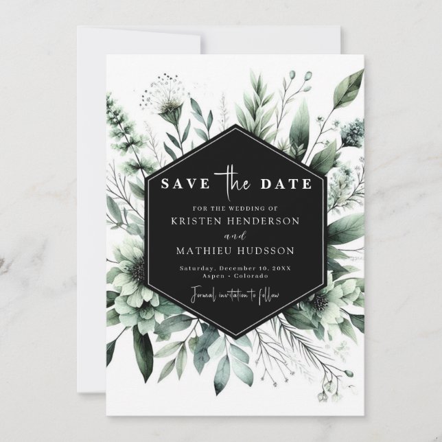 Editable Rustic Flowers Sage Green Wedding Save The Date (Front)