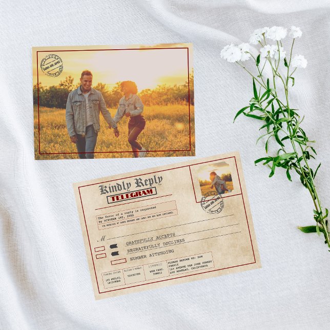 Editable Rustic Photos Front and Back RSVP Card (Creator Uploaded)