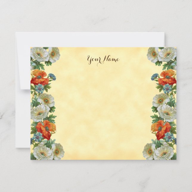Editable Rustic Poppy and Cornflowers Faux Canvas Card (Front)