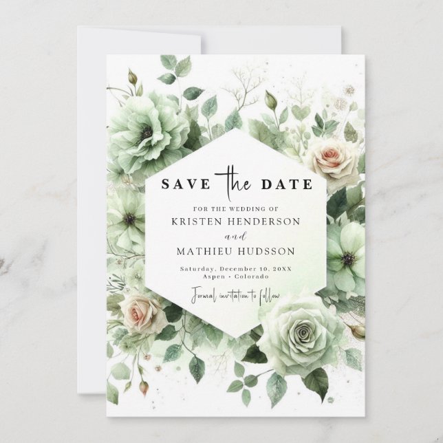 Editable Rustic Romance Sage Green Wedding Save The Date (Front)