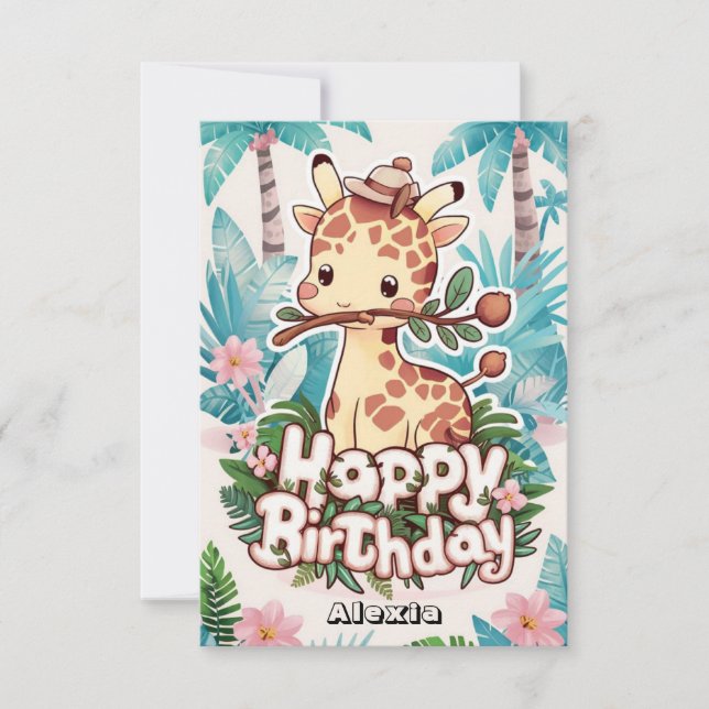 Editable Safari Giraffe Birthday Card (Front)