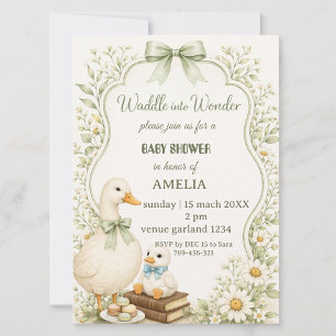 Editable Sage Green Floral vintage duck theme Invitation
