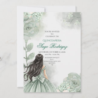 Editable Sage Green  Quinceañera invitation