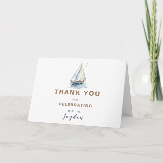 Editable Sailboat Nautical Thank You Card - Blue (Front)