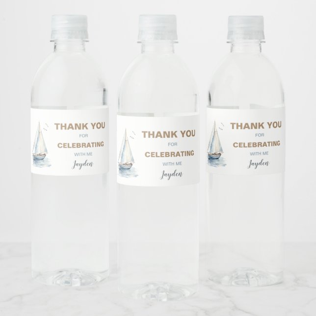 Editable Sailboat Water Bottle Label - Blue (Bottles)