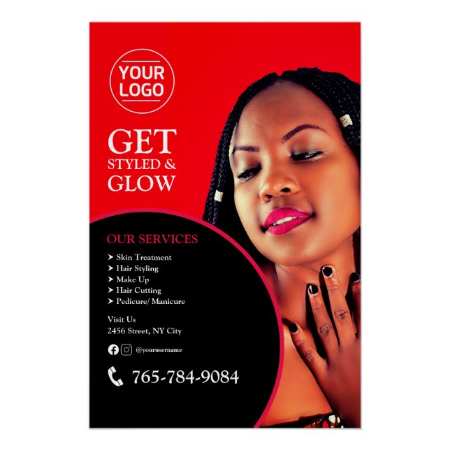 Editable Salon Services Glossy Poster (Front)