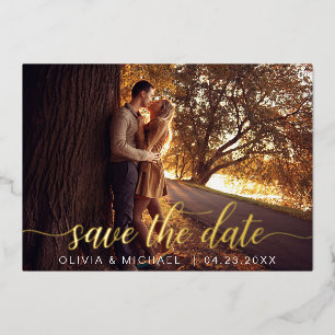 Editable Save the Date Gold Handwritten Photo
