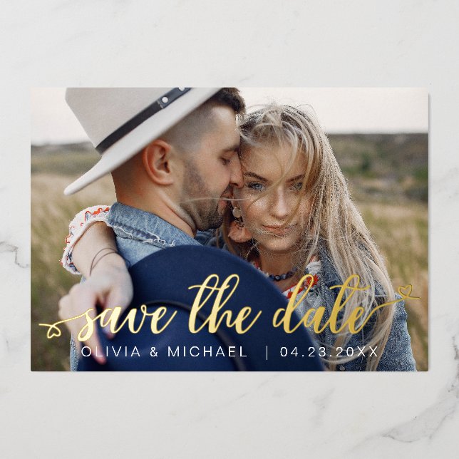 Editable Save the Date Gold Handwritten Photo (Front)