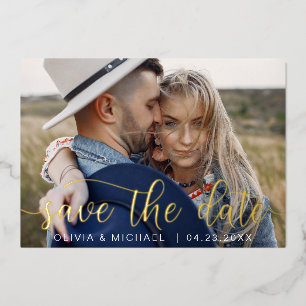 Editable Save the Date Gold Handwritten Photo