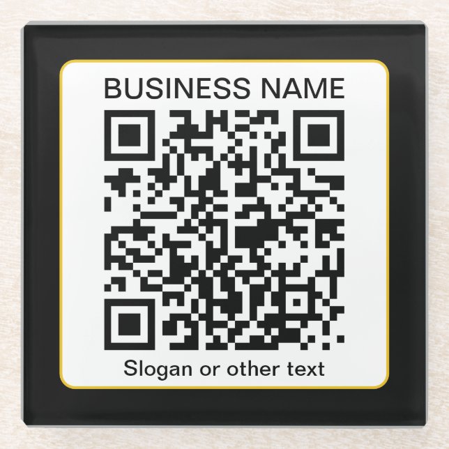 Editable Scannable QR code + Your Business Name Glass Coaster (Front)