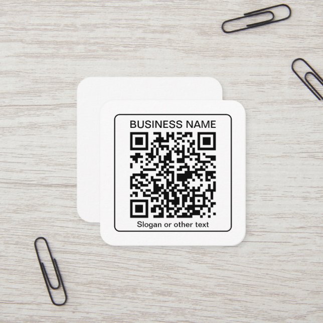 Editable Scannable QR code + Your Business Name Square Business Card (Front/Back In Situ)