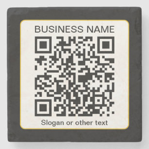 Editable Scannable QR code + Your Business Name Stone Coaster