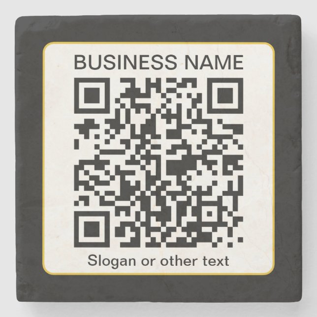Editable Scannable QR code + Your Business Name Stone Coaster (Front)