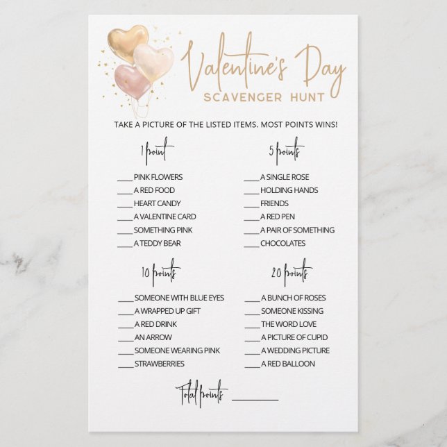 Editable Scavenger Hunt Valentine's Day game (Front)