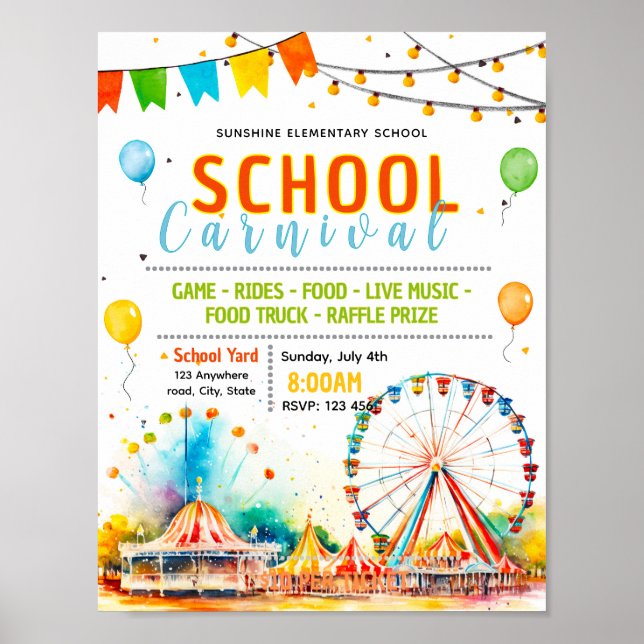 Editable school carnival fundraiser flyer poster (Front)